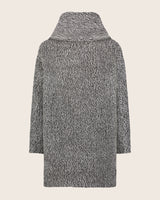 back view of Alpaca Boucle Button Front Cocoon Coat with Foldover Envelope Pillow Collar in black/white back