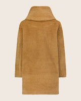 Back view of flat image of Alpaca Boucle Button Front Cocoon Coat with Foldover Envelope Pillow Collar in camel back