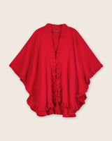 Knitted Cashmere ruffled Cape in Red