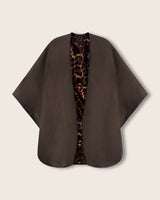 Roma Wild Reversible Cashmere Cape in Leopard Camel/Brown solid side