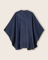 Reversible Cashmere Cape with Leather trim in Blue/Black, back view