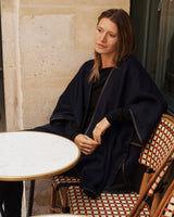 Reversible Cashmere Cape with Leather trim in Blue/Black