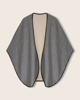 Reversible Cashmere Cape with Leather trim in Oat/Grey on grey side