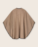 Reversible Cashmere Cape with Leather trim in Oat/Beige, back view