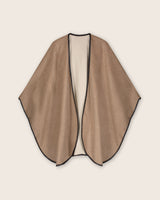 Reversible Cashmere Cape with Leather trim in Oat/Beige