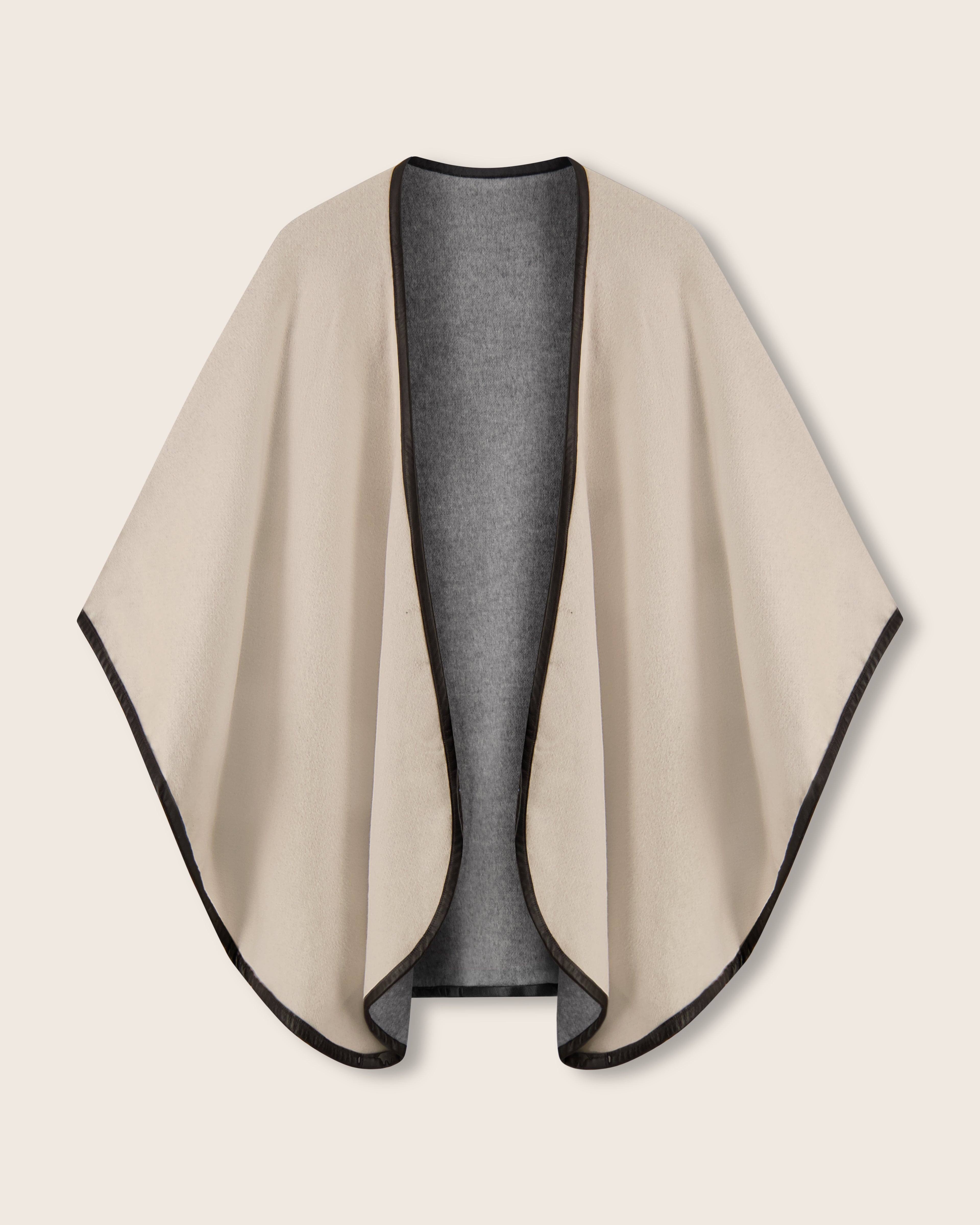 Reversible Cashmere Cape with Nappa Leather Trim | Sofia Cashmere