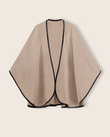 Reversible Cashmere Cape with Leather trim in Oatmeal/Oatmeal