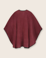 Reversible Cashmere Cape with Leather trim in Deep Red/Charcoal, back view