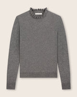 Aveline Ruffle Mock Neck Cashmere Sweater in grey