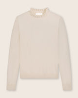 Aveline Ruffle Mock Neck Cashmere Sweater in ivory