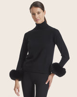Cashmere Turtleneck with Finnish fur Cuffs in Black