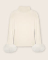 Cashmere Turtleneck with Finnish fur Cuffs in ivory
