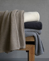 Waffle Knit Cashmere Throw stack in charcoal