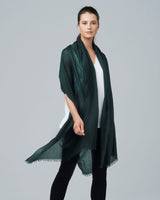 Woman wearing Lightweight Cashmere Wrap in Emerald