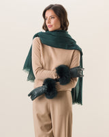 Woman wearing Lightweight Cashmere Wrap in Emerald