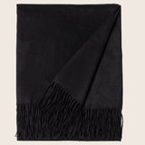 pure Mongolian cashmere Fringed Woven Throw in Black