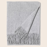 pure Mongolian cashmere Fringed Woven Throw in Grey
