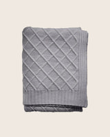 Folded cashmere knit blanket with a diamond pattern in grey