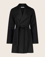 Victoria cashmere belted coat in black front view
