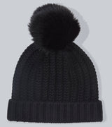Tuck Stitched Hat with Finland Fur pompom in black