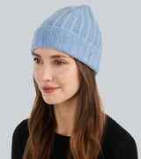 Chunky Tuck Stitched Cuffed Hat  in light blue. Color: Light Blue Heather