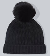 Cashmere cuffed Hat with Finland Fur pompom in black