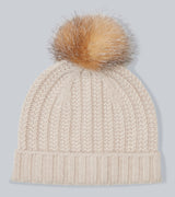 cuffed cashmere pomerano hat with pompom in oatmeal