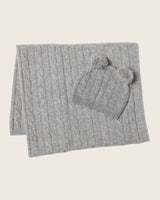 Classic Cable Knit Baby Blanket and Hat in Light Grey