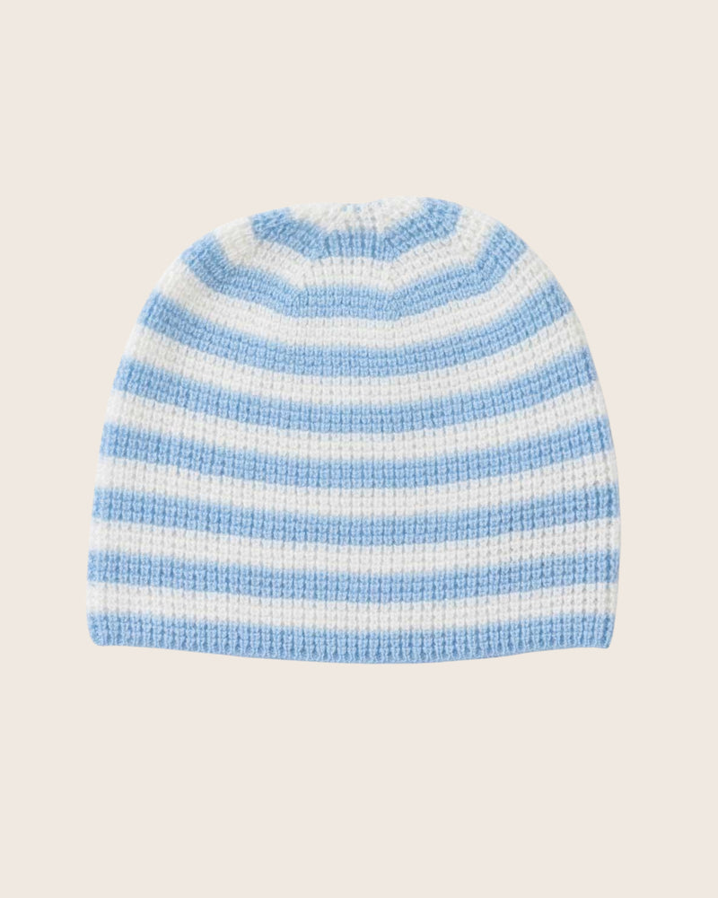 Baby Thermal Striped Hat in Baby Blue/Ivory