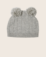 Cable Baby Hat with 2 pompoms in Light Grey