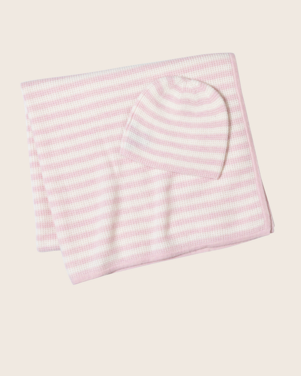 Thermal Cashmere Blanket and Hat in Baby Pink/Ivory