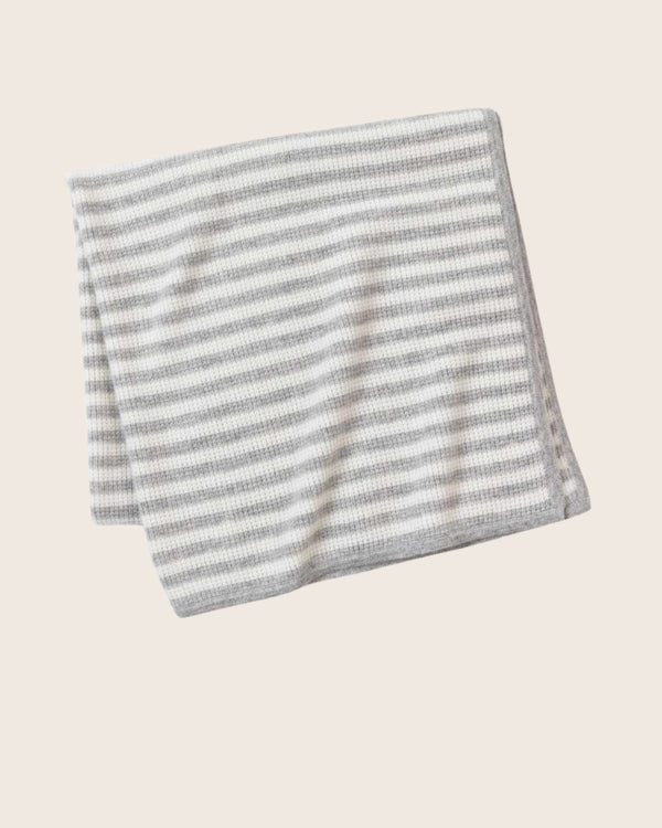 Striped Thermal Cashmere Baby Blanket in Grey/Ivory
