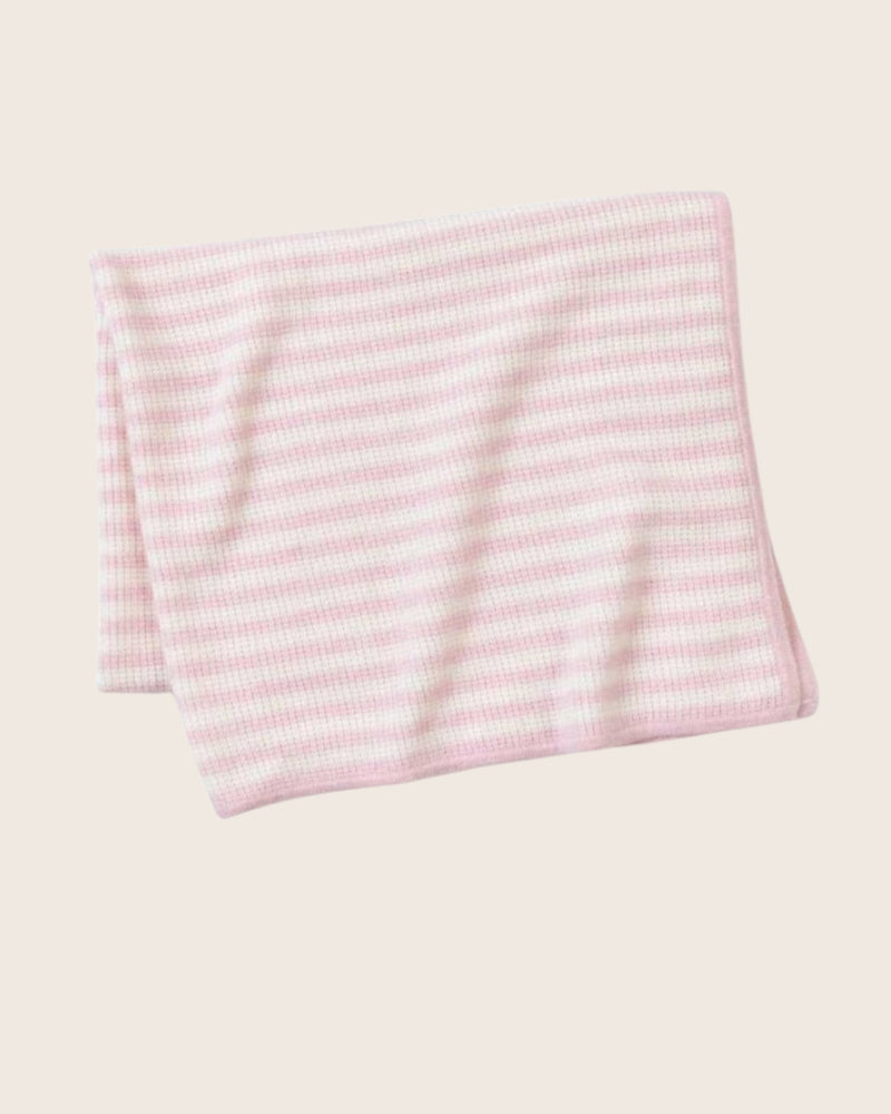 Striped Thermal Cashmere Baby Blanket in Baby Pink/Ivory