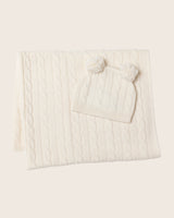 Classic Cable Knit Baby Blanket and Hat in Ivory