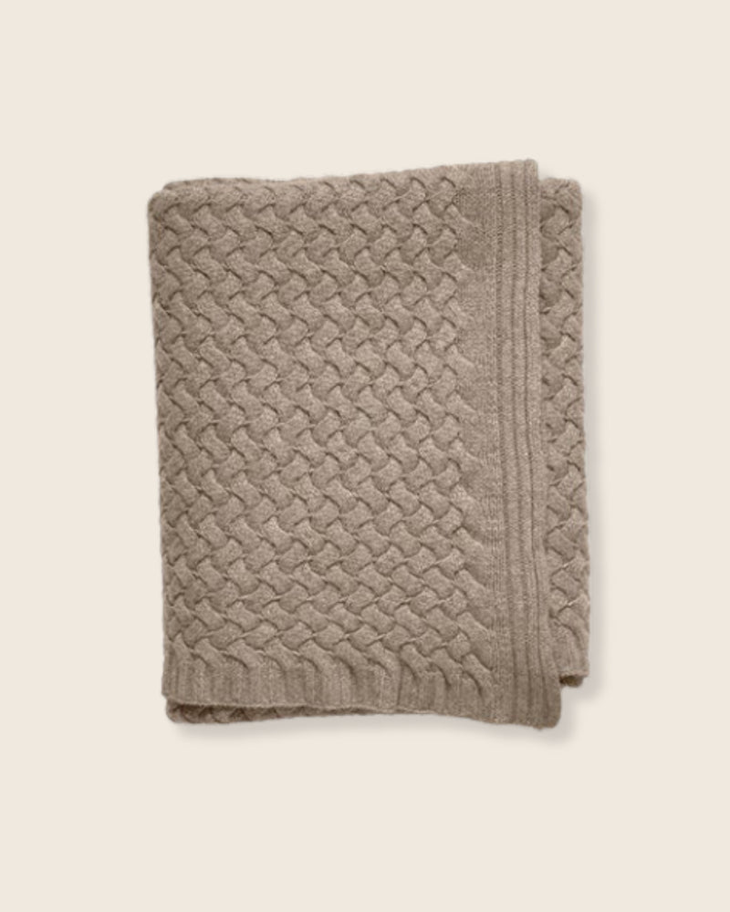 Basketweave Knit Throw in Heather Taupe