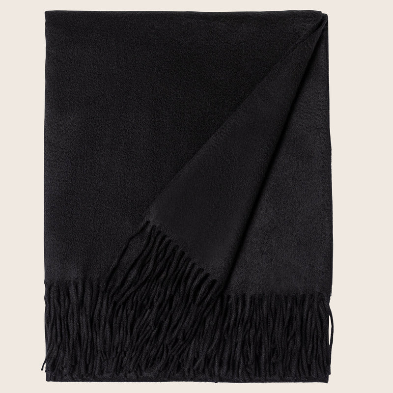 pure Mongolian cashmere Fringed Woven Throw in Black