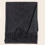 pure Mongolian cashmere Fringed Woven Throw in Charcoal