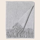 pure Mongolian cashmere Fringed Woven Throw in Grey