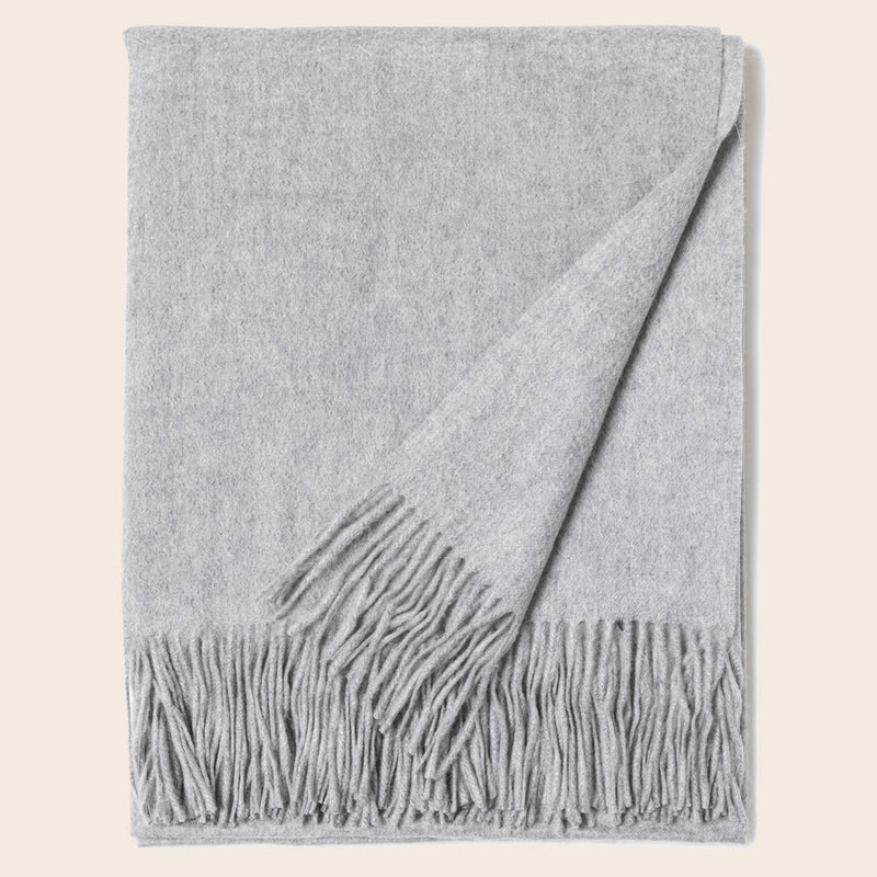 pure Mongolian cashmere Fringed Woven Throw in Grey