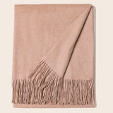 pure Mongolian cashmere Fringed Woven Throw in taupe