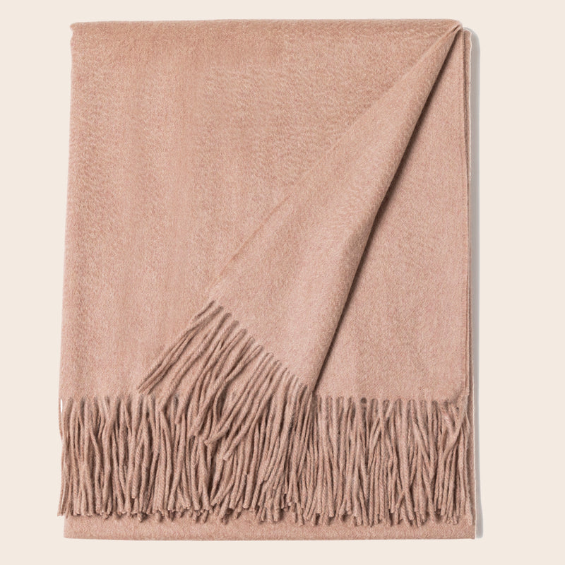pure Mongolian cashmere Fringed Woven Throw in taupe