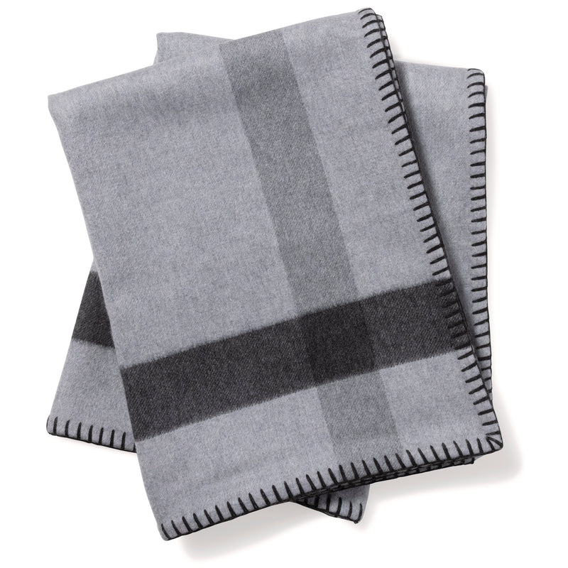 Woven Reversible Plaid to Solid Throw in Grey