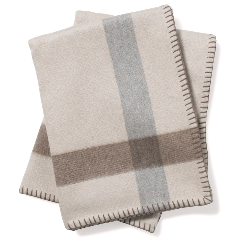 Woven Reversible Plaid to Solid Throw in Oatmeal