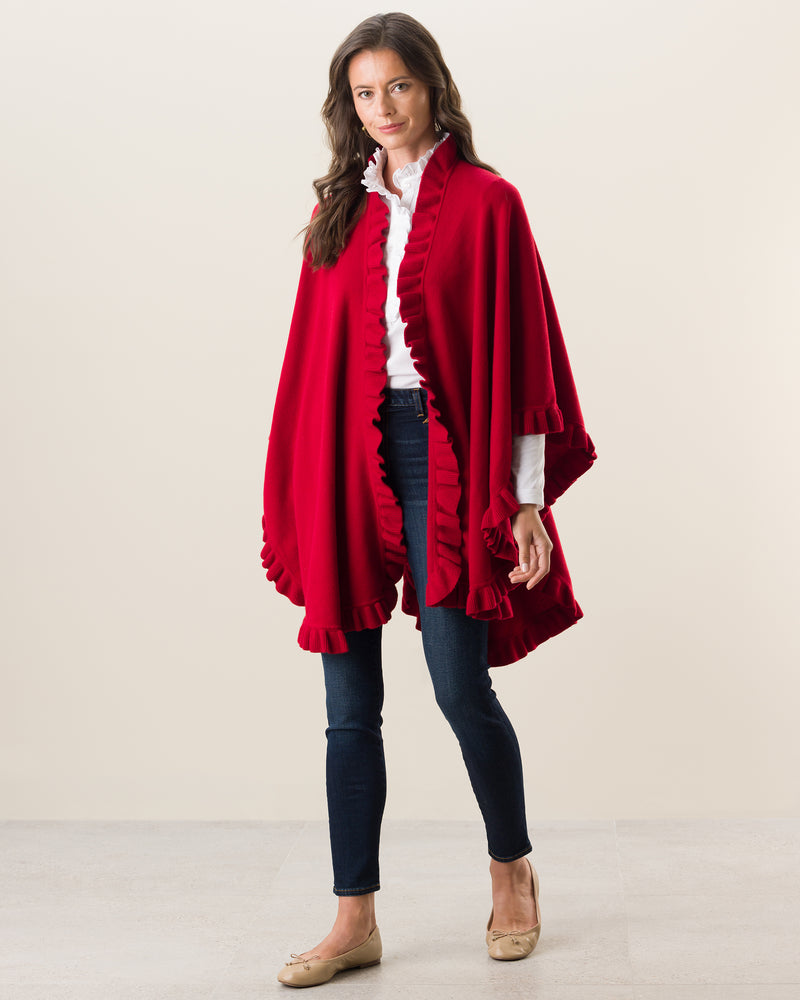 Woman wearing Knitted Cashmere Cape in Red
