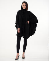 Woman wearing Knitted Cashmere Cape in Black