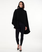 Woman wearing Knitted Cashmere Cape in Black