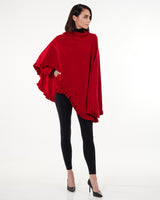 Woman Wearing Knitted Cashmere Cape in Red
