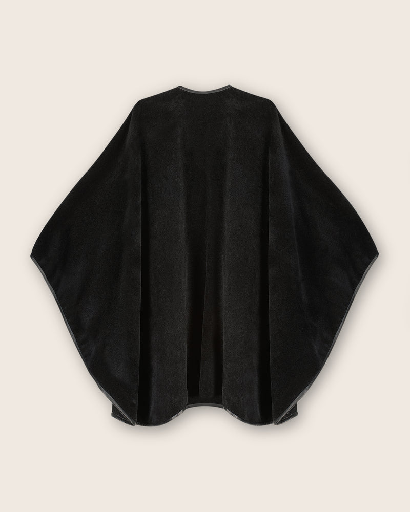 Alpaca Wool Cape with Leather trim in Black
