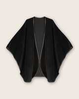 Alpaca Wool Cape with Leather trim in Black
