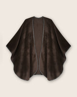 Alpaca Wool Cape with Leather trim in Chocolate